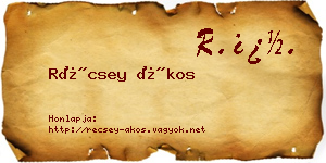Récsey Ákos névjegykártya